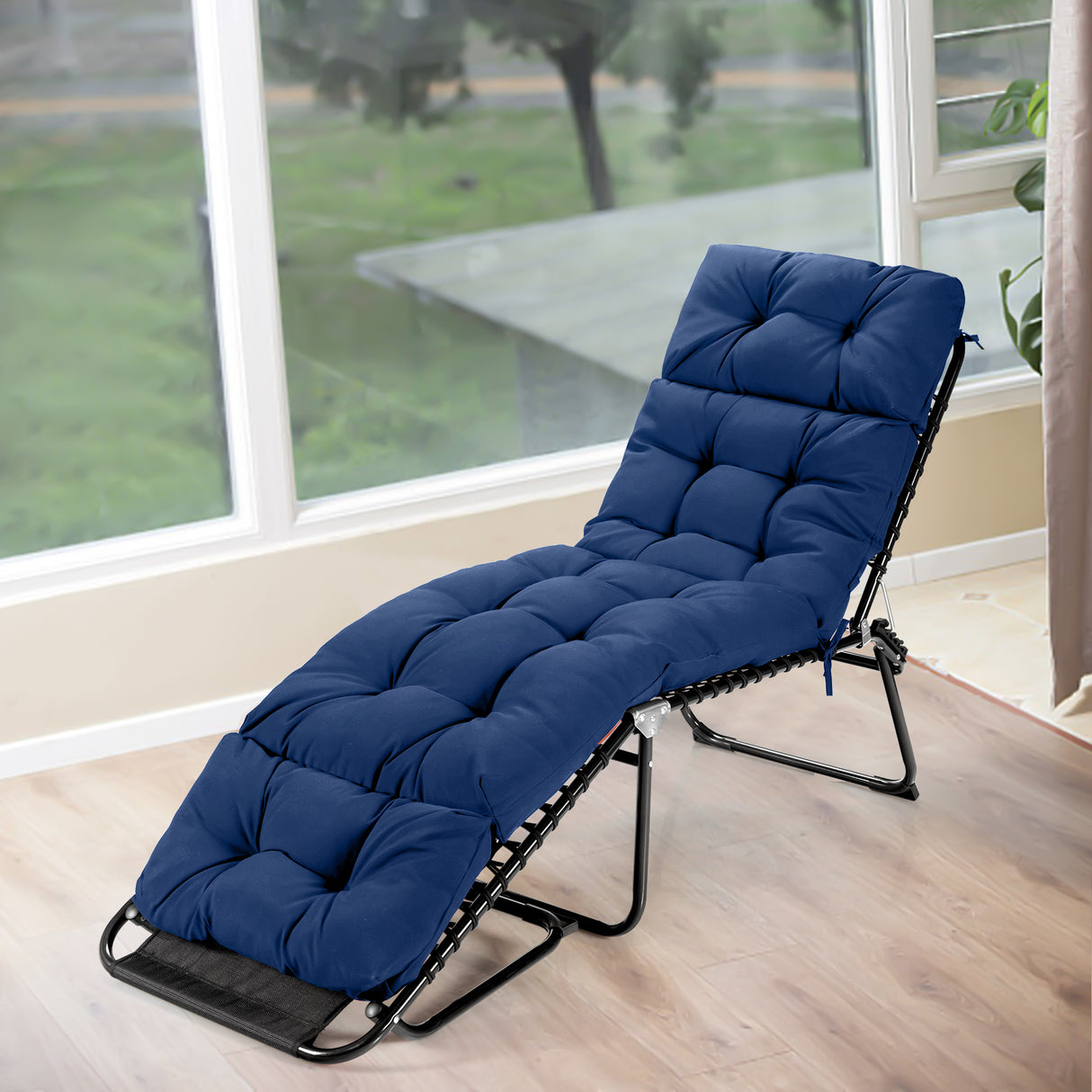 Outdoor Lounge Chaise Cushion with String Ties for Garden Poolside
