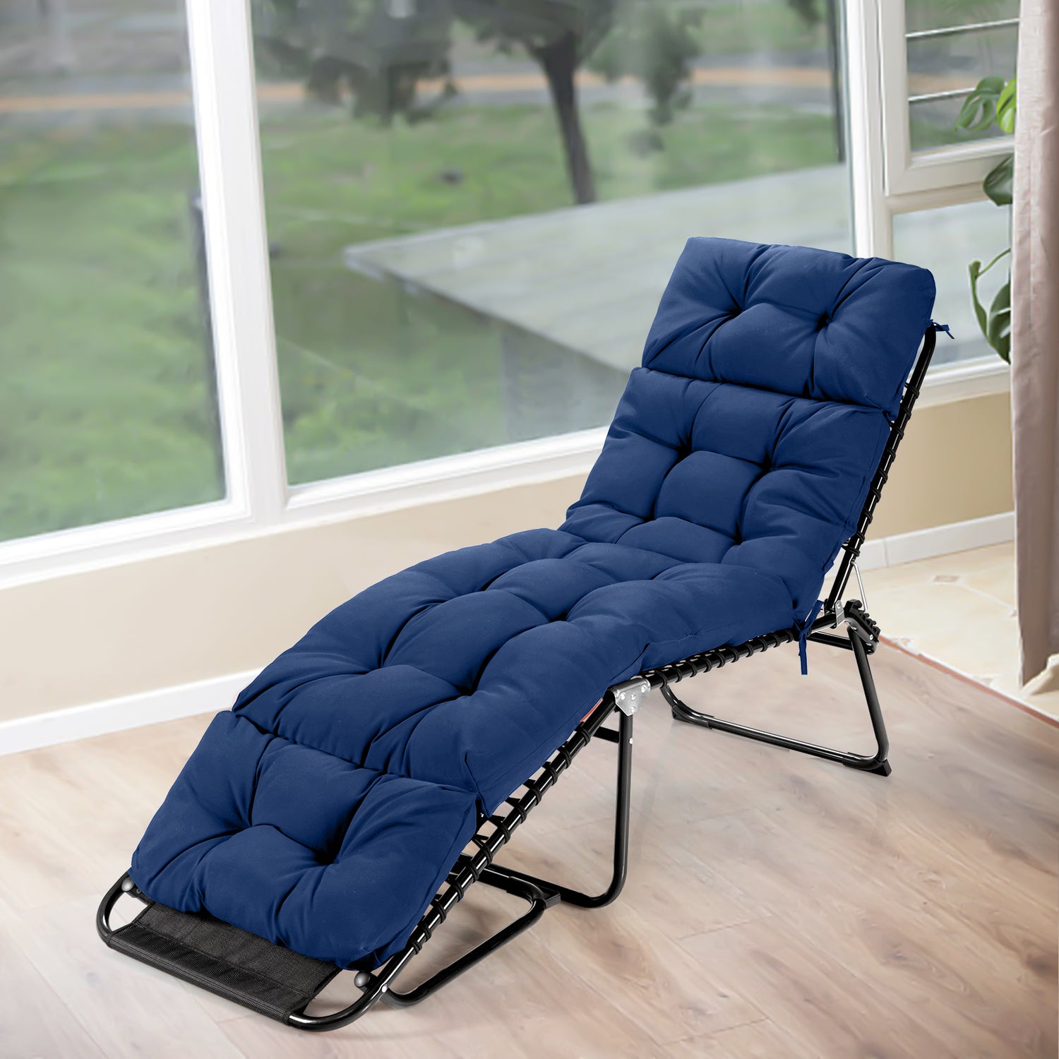 Outdoor Lounge Chaise Cushion with String Ties for Garden Poolside