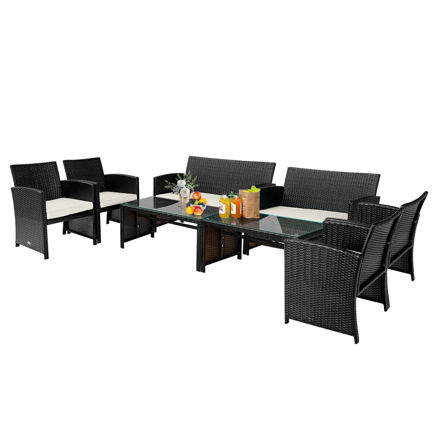 4 Pieces Patio Rattan Cushioned Furniture Set