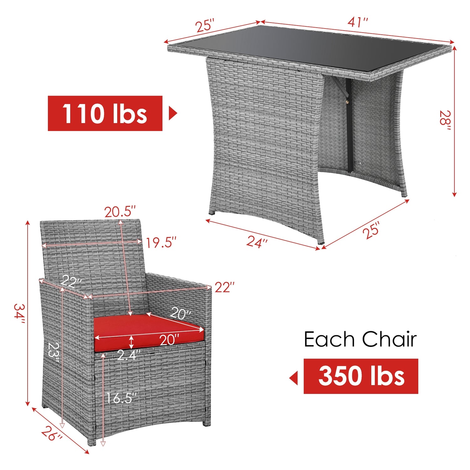 3 Pieces Patio Rattan Furniture Set with Cushioned Armrest Sofa