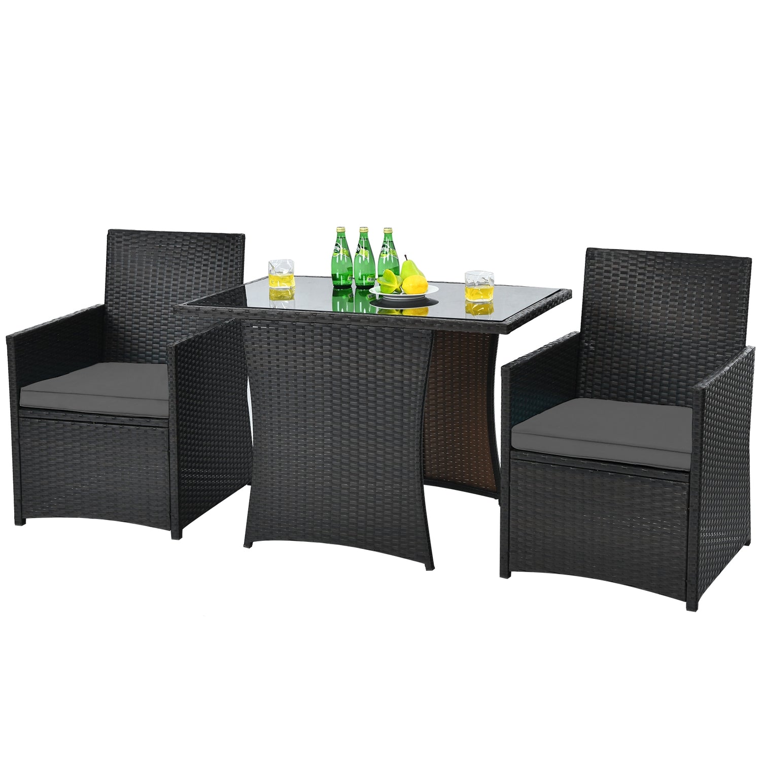 3 Pieces Patio Rattan Furniture Set with Cushion and Sofa Armrest