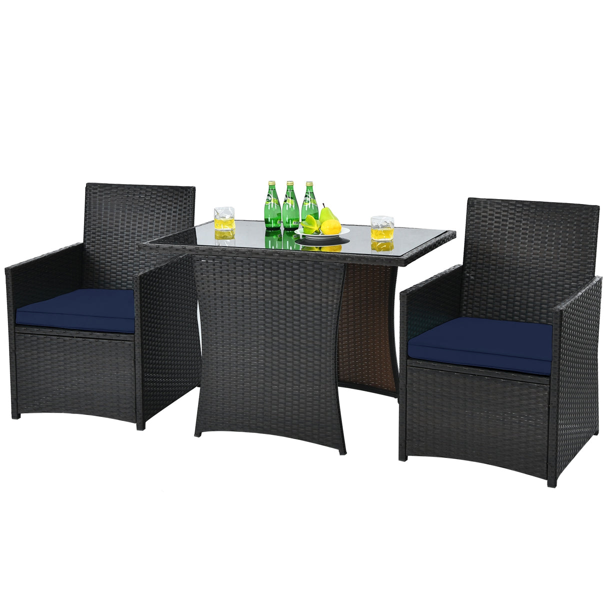 3 Pieces Patio Rattan Furniture Set with Cushion and Sofa Armrest