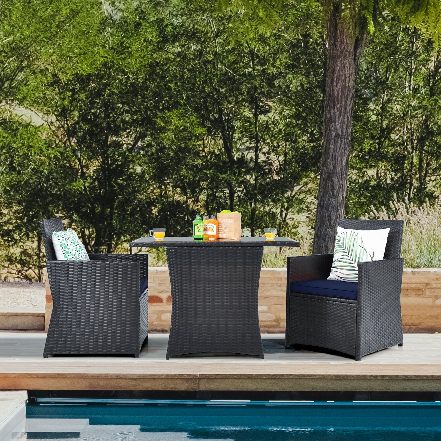 3 Pieces Patio Rattan Furniture Set with Cushion and Sofa Armrest