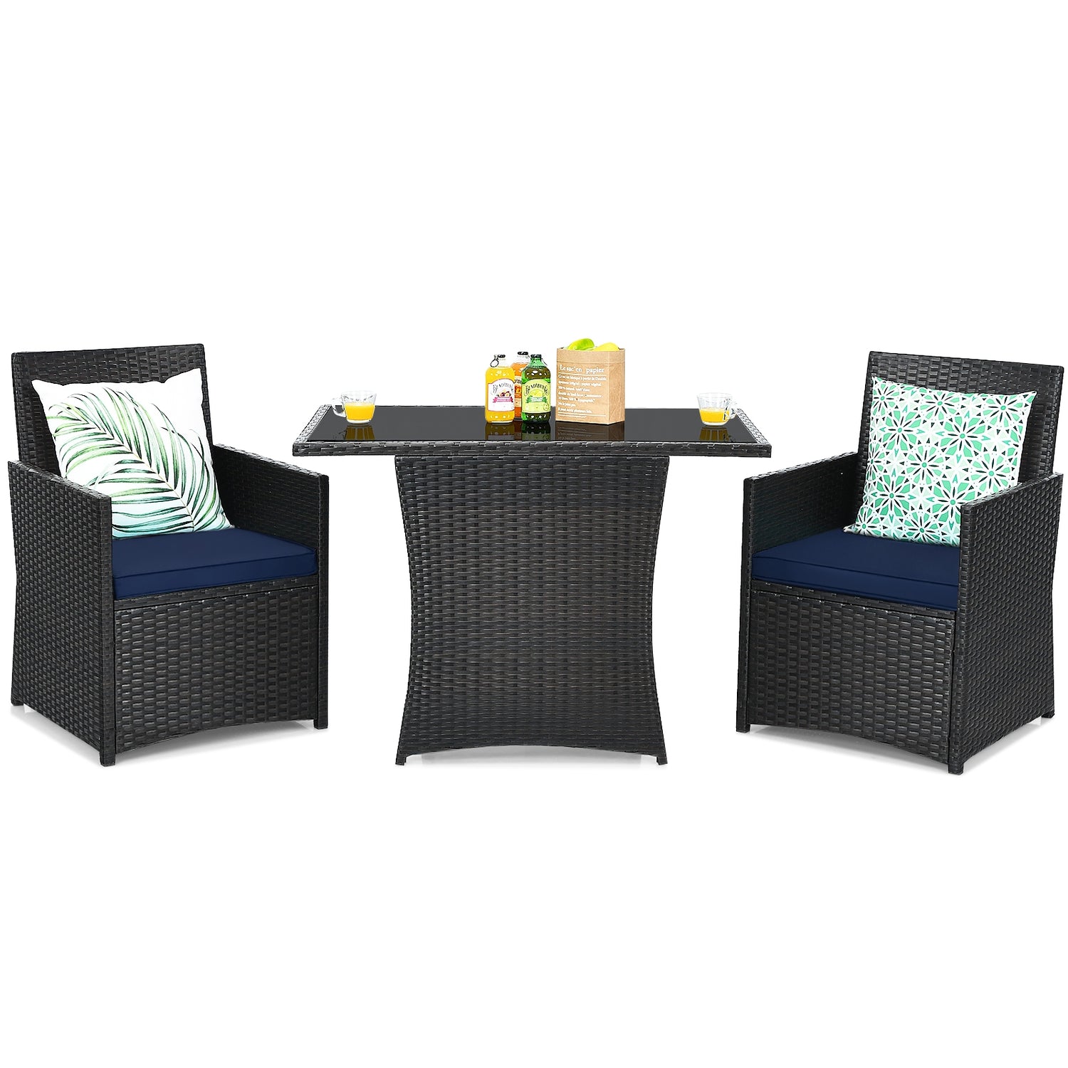 3 Pieces Patio Rattan Furniture Set with Cushion and Sofa Armrest