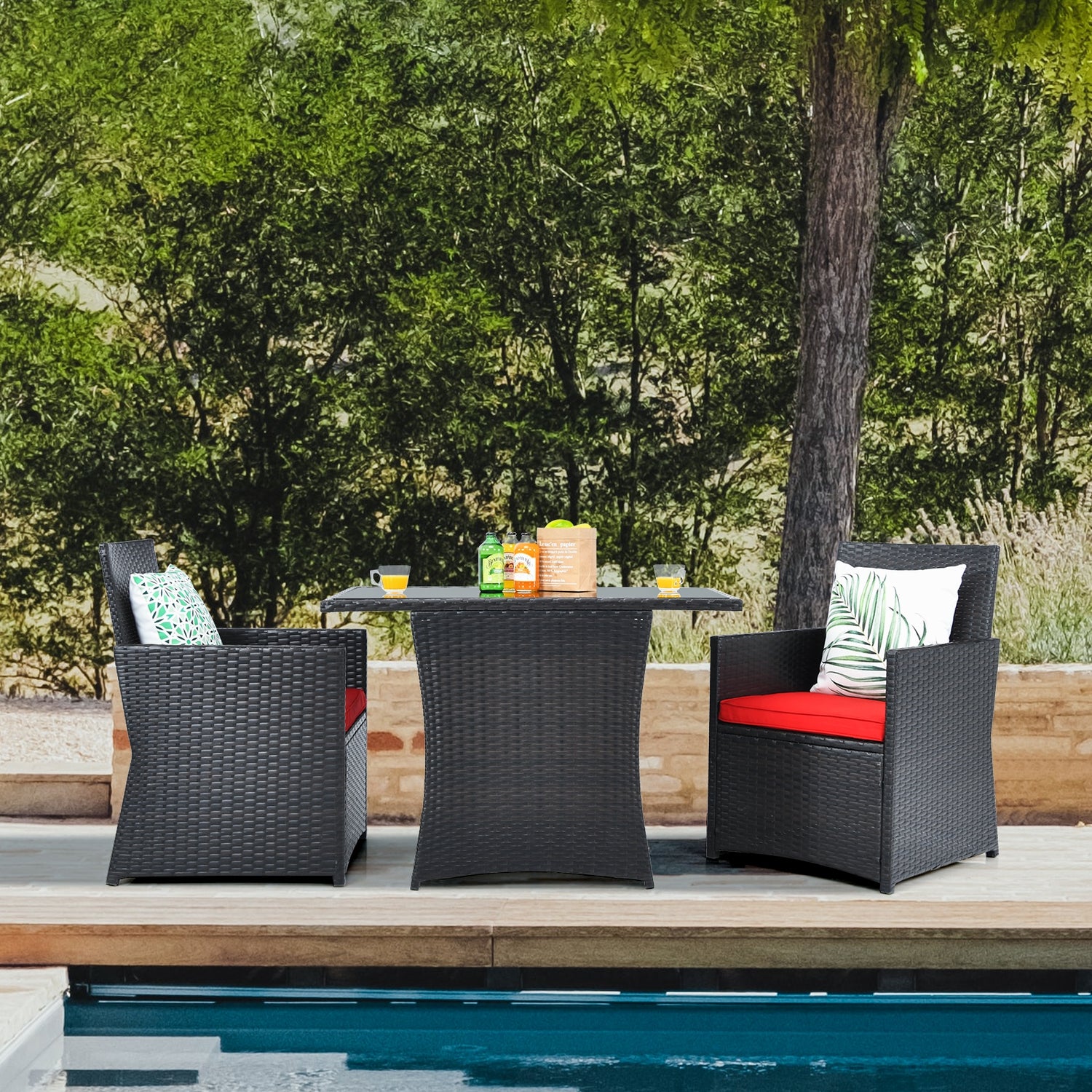 3 Pieces Patio Rattan Furniture Set with Cushion and Sofa Armrest