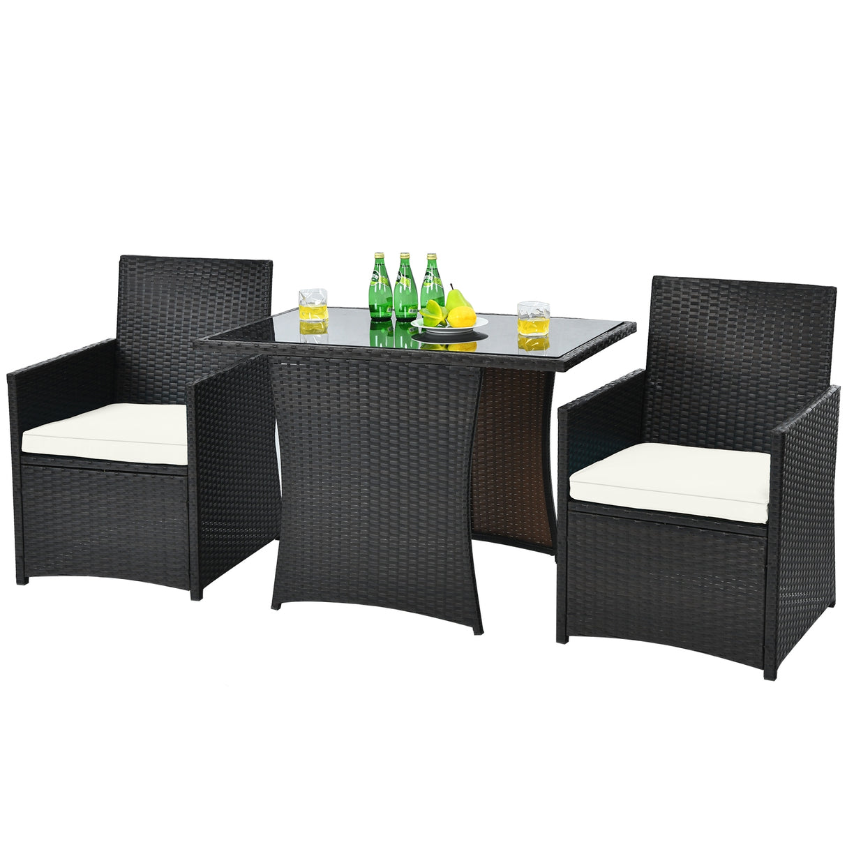 3 Pieces Patio Rattan Furniture Set with Cushion and Sofa Armrest