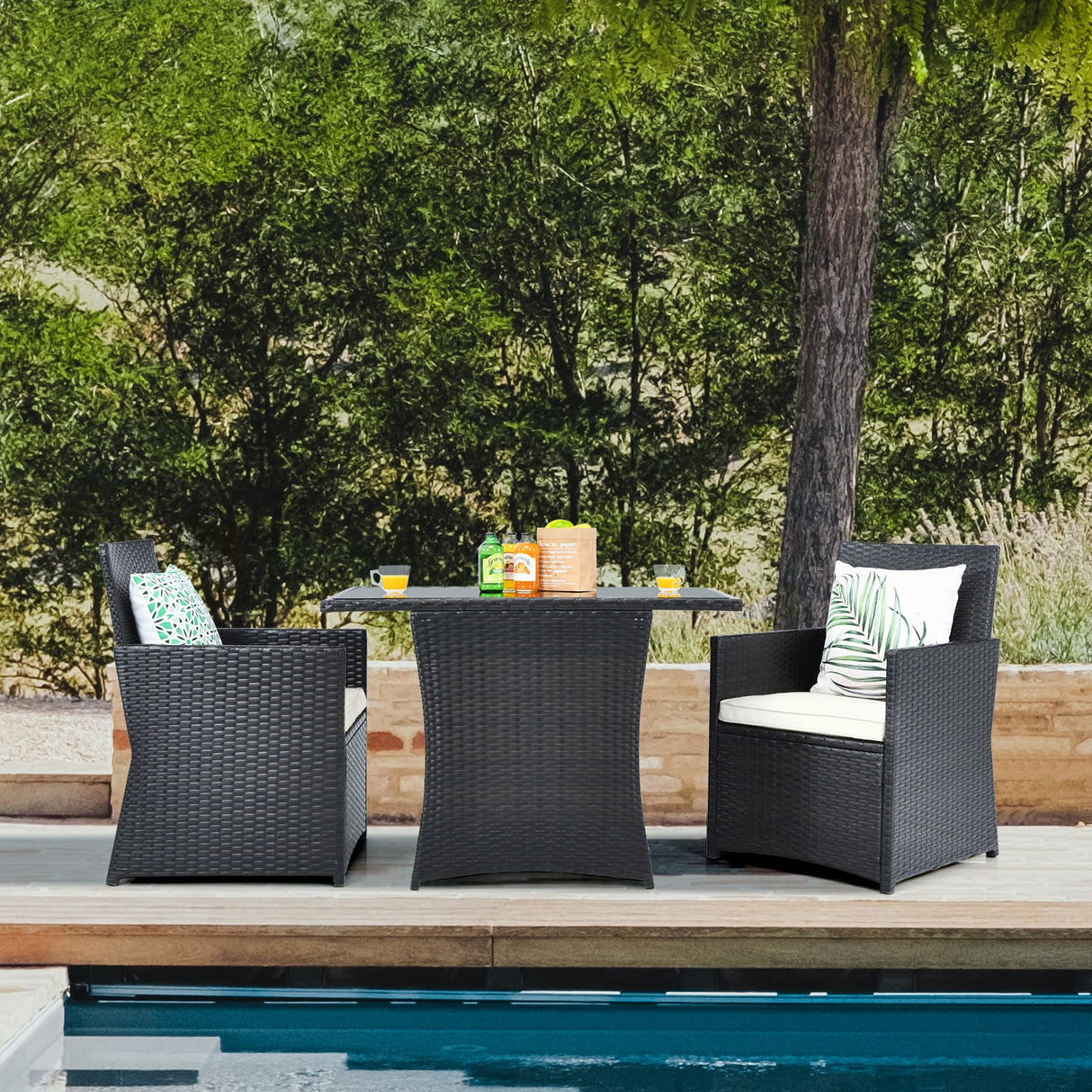 3 Pieces Patio Rattan Furniture Set with Cushion and Sofa Armrest