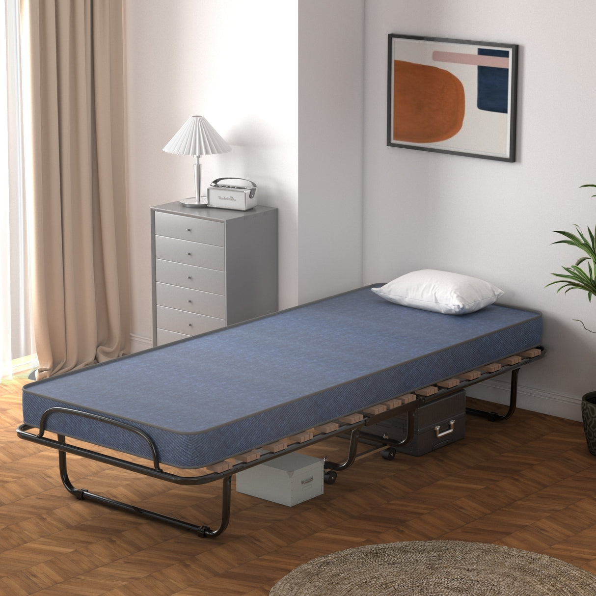 Portable Folding Bed with Memory Foam Mattress and Sturdy Metal Frame Made in Italy