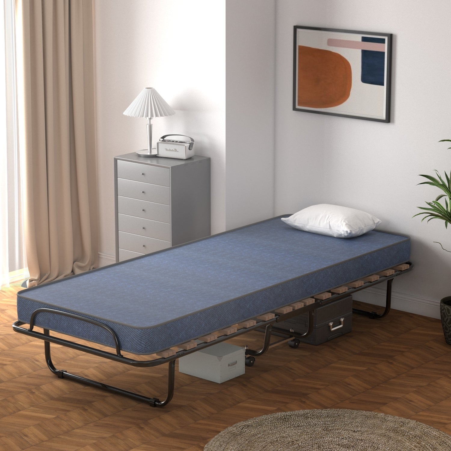 Portable Folding Bed with Memory Foam Mattress and Sturdy Metal Frame Made in Italy