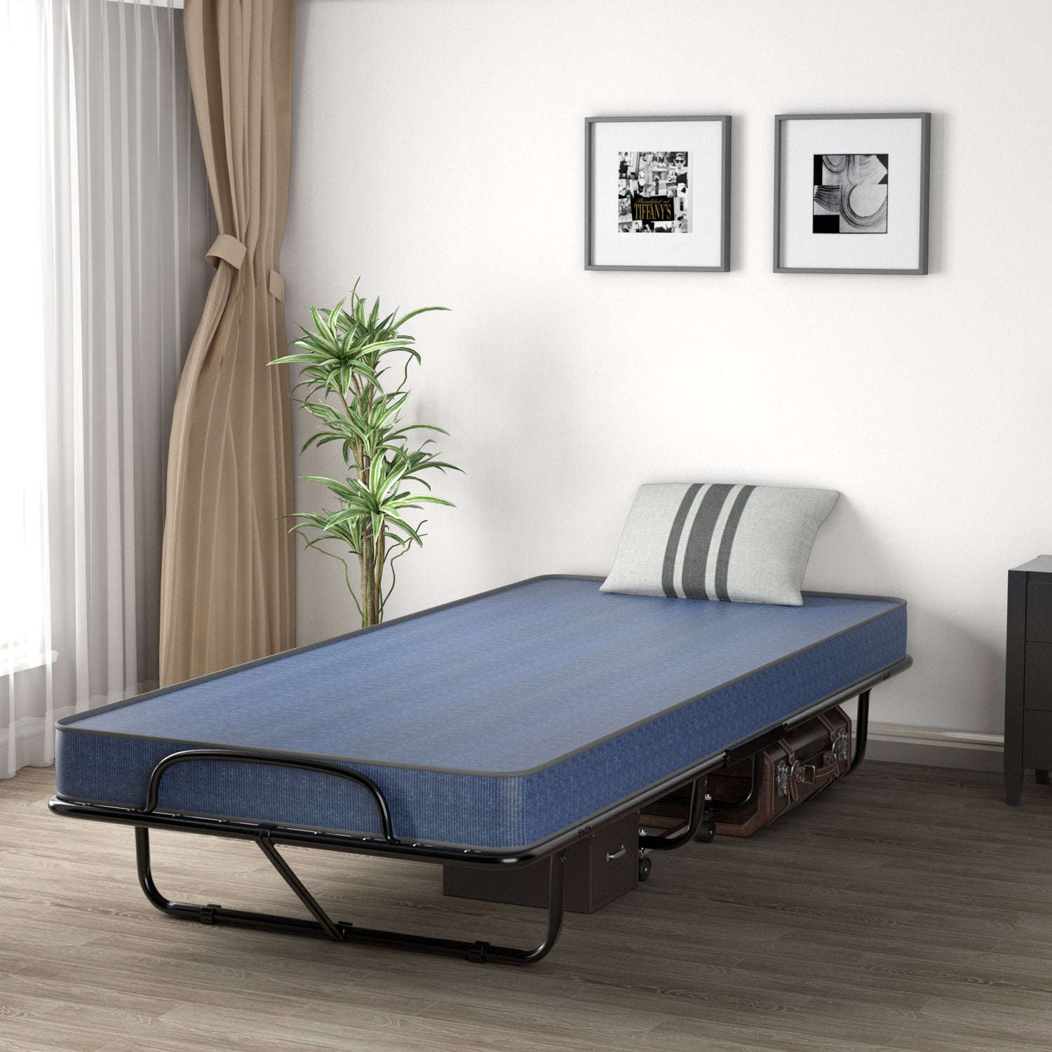 Rollaway Guest Bed with Sturdy Steel Frame and Memory Foam Mattress Made in Italy