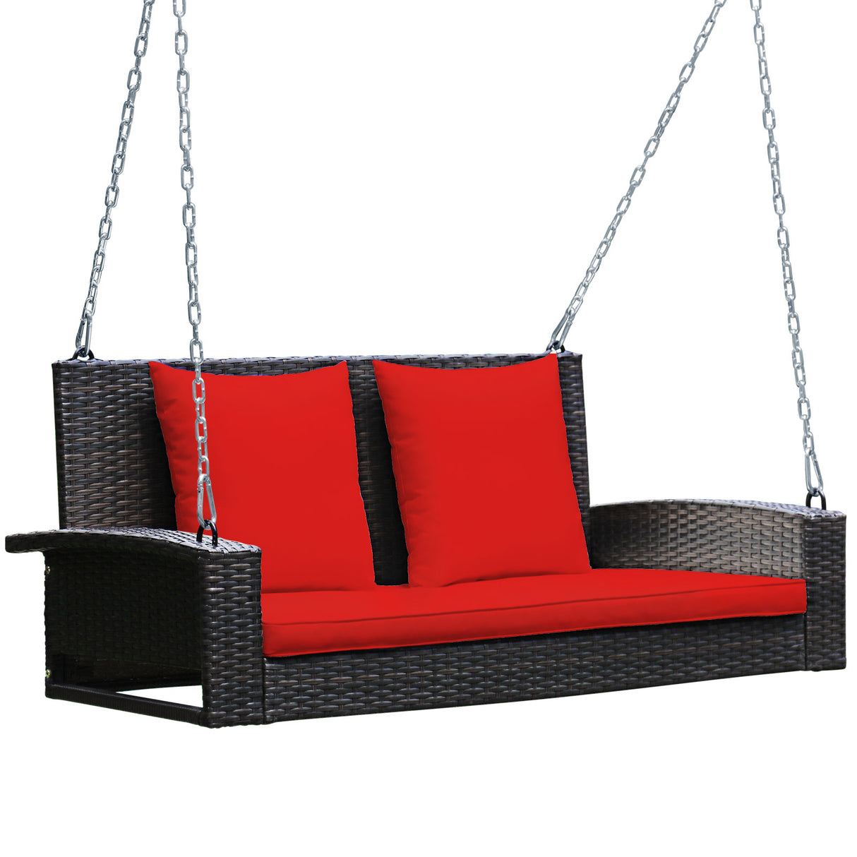 2-Person Patio Rattan Porch Swing with Cushions