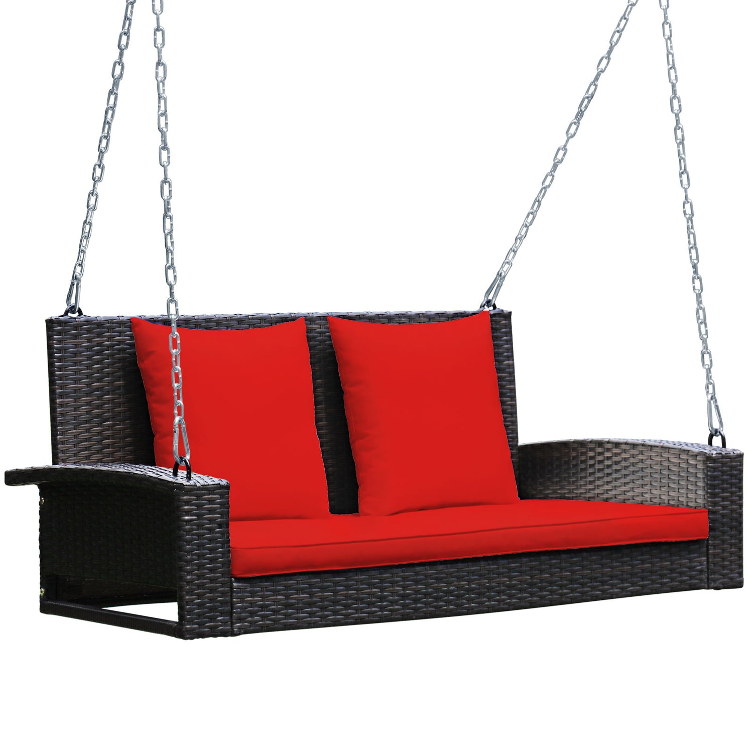 2-Person Patio Rattan Porch Swing with Cushions