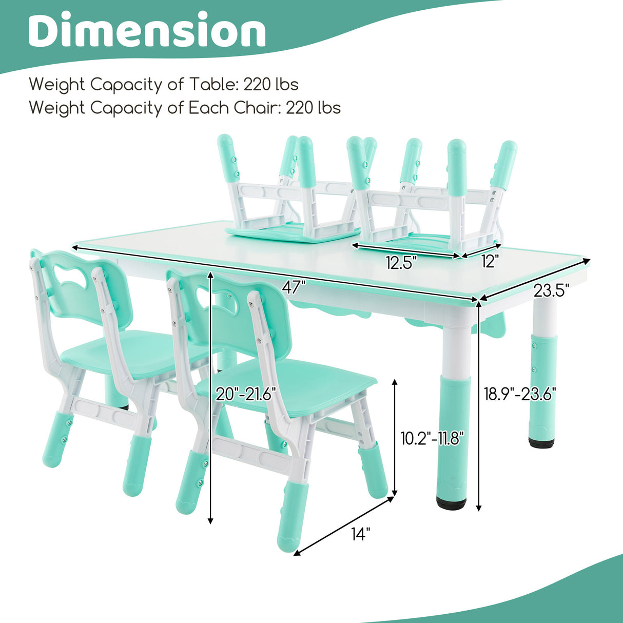 Kids Table and Chairs Set for 4 with Graffiti Desktop