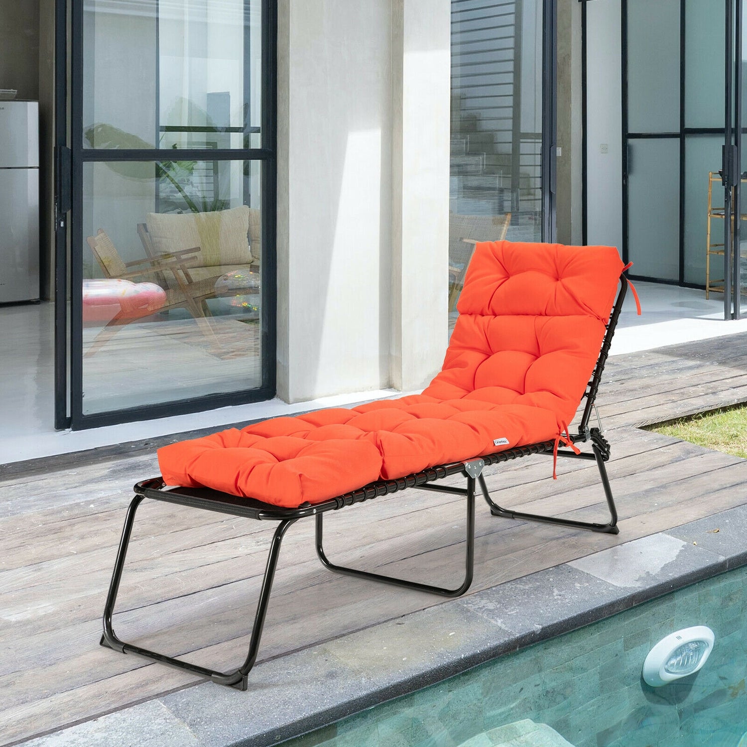 Outdoor Lounge Chaise Cushion with String Ties for Garden Poolside
