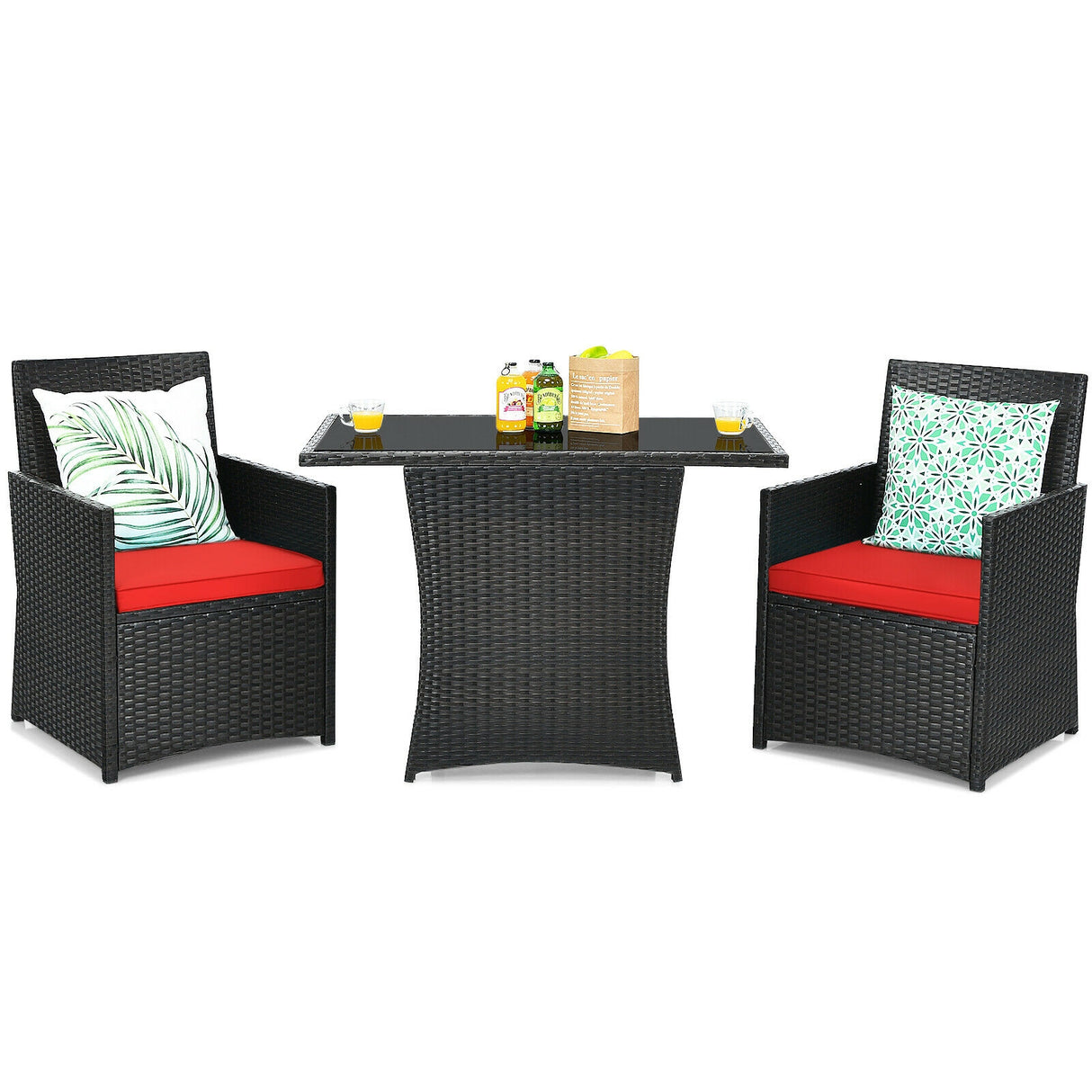 3 Pieces Patio Rattan Furniture Set with Cushion and Sofa Armrest