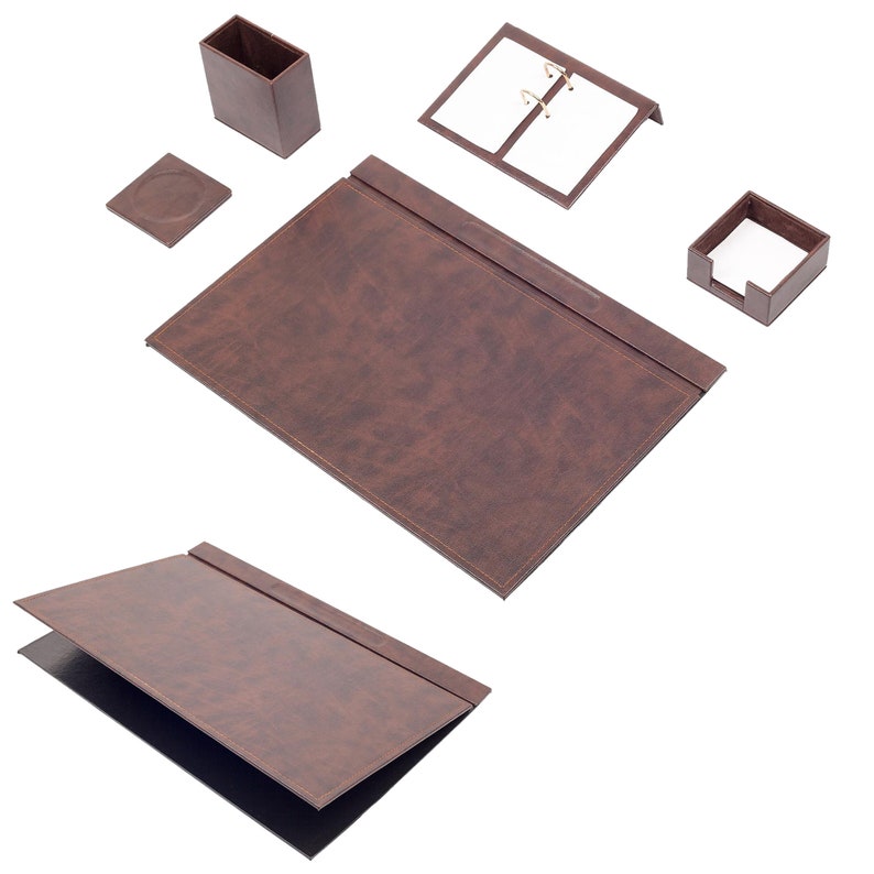 MOOG Leather Desk Set-5 Accessories -Green - 5 PCS