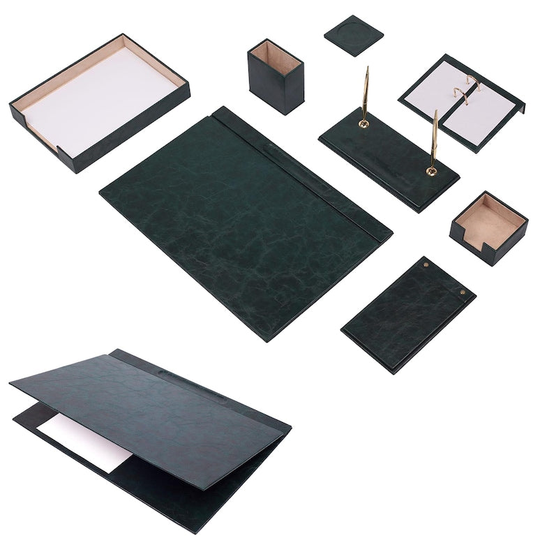 MOOG Leather Desk Set-10 Accessories-Desk Organizer-Desk Office Accessories-Office Organizer-Desk Pad-Desktop Store -10 PCS