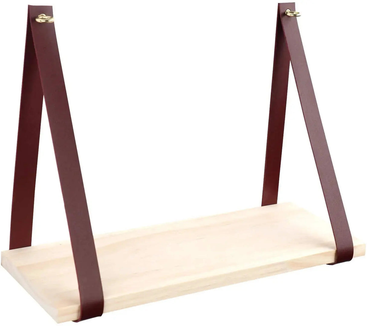 Leather Strap Wood Floating Wall Shelf