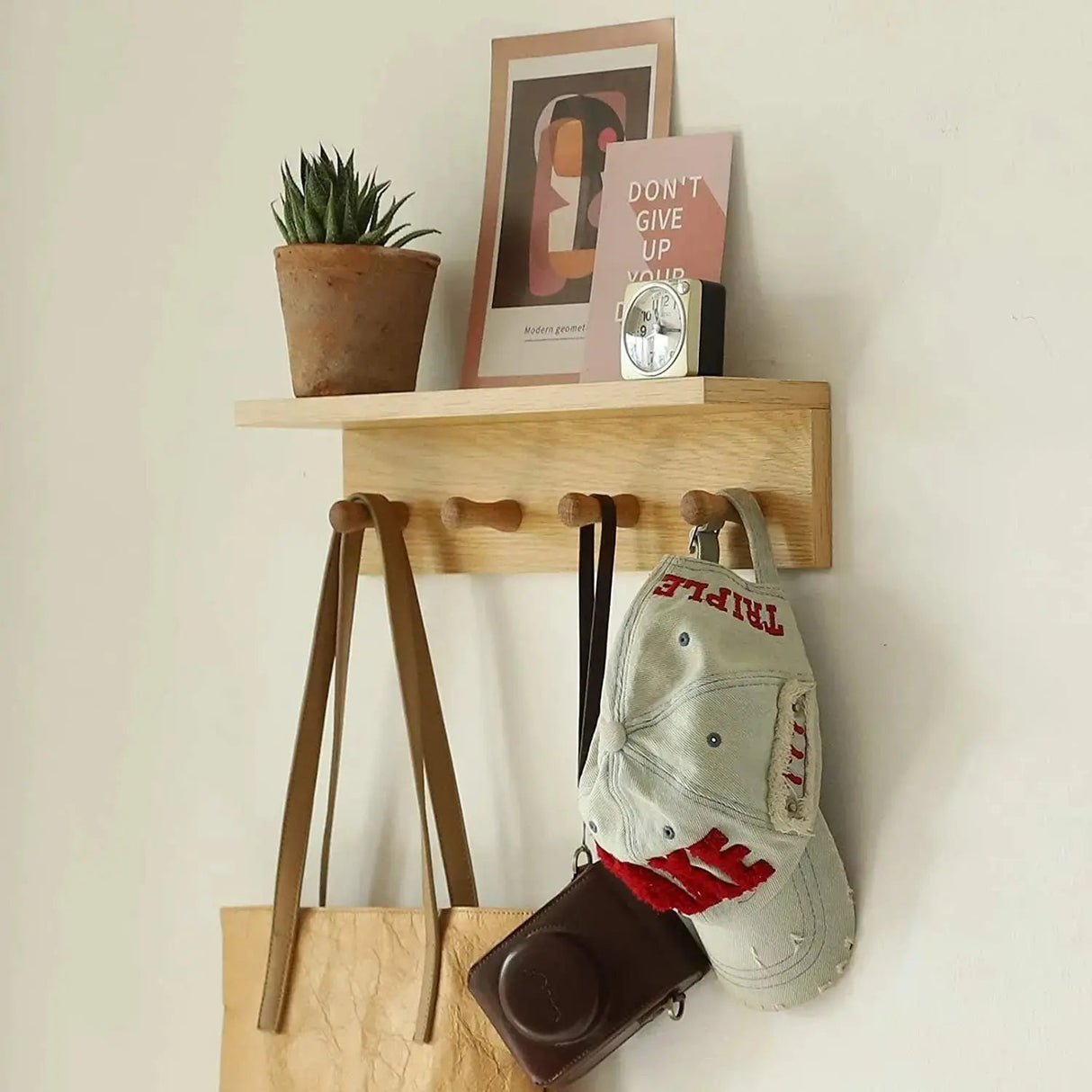 Wood Coat Rack with Shelf