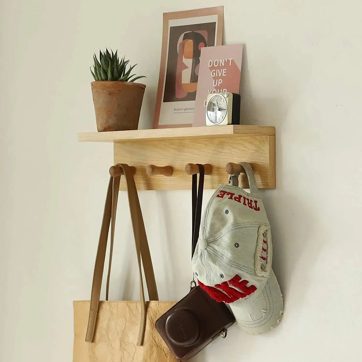 Wood Coat Rack with Shelf