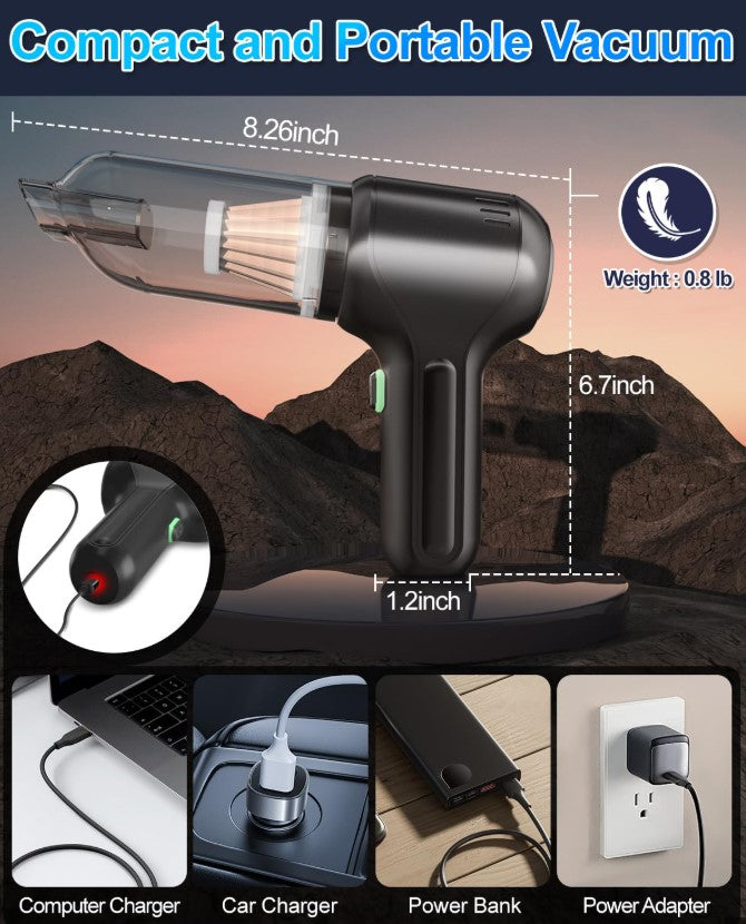 Car Vacuum Cleaner Portable Cordless, 15000PA Handheld Vacuum with High Power Brushless Motor