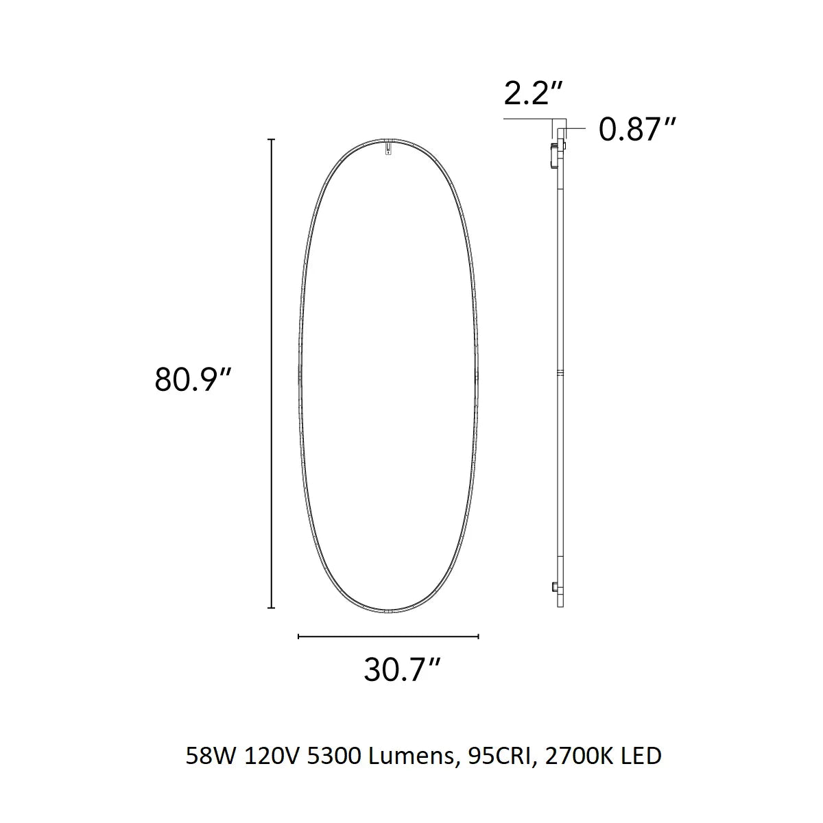 FLOS LA Plus Belle Plug US Brill Wall Mounted LED Mirror Silver 80" Aluminum Frame FU368164A (New)