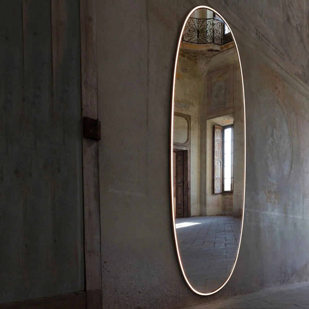 FLOS LA Plus Belle Plug US Brill Wall Mounted LED Mirror Silver 80" Aluminum Frame FU368164A (New)