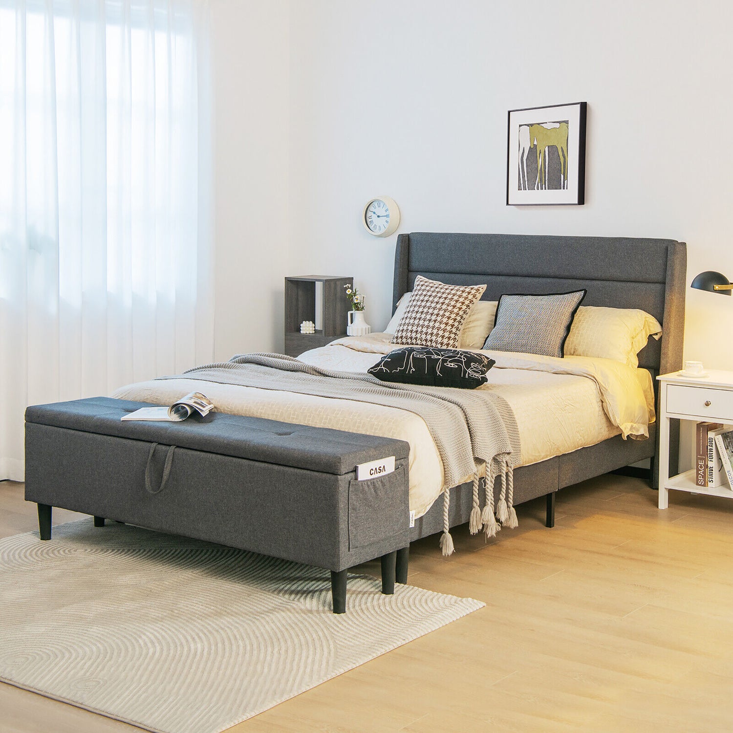 Full/Queen Size Upholstered Platform Bed Frame with Storage Ottoman-Full Size