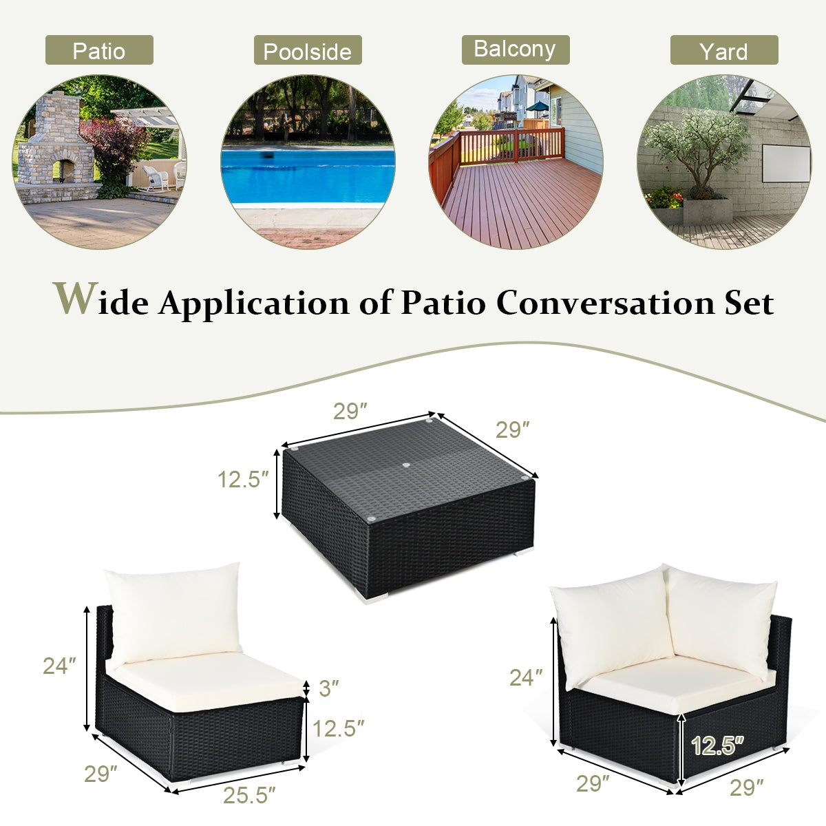 7-Piece Outdoor Sectional Wicker Patio Sofa Set with Tempered Glass Top