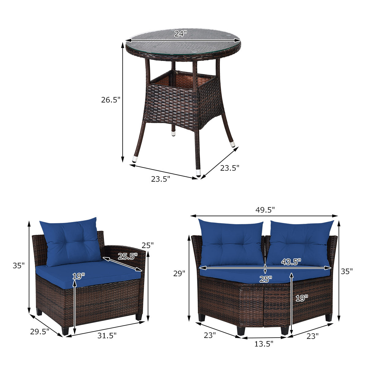 4 Pieces Furniture Patio Set Outdoor Wicker Sofa Set