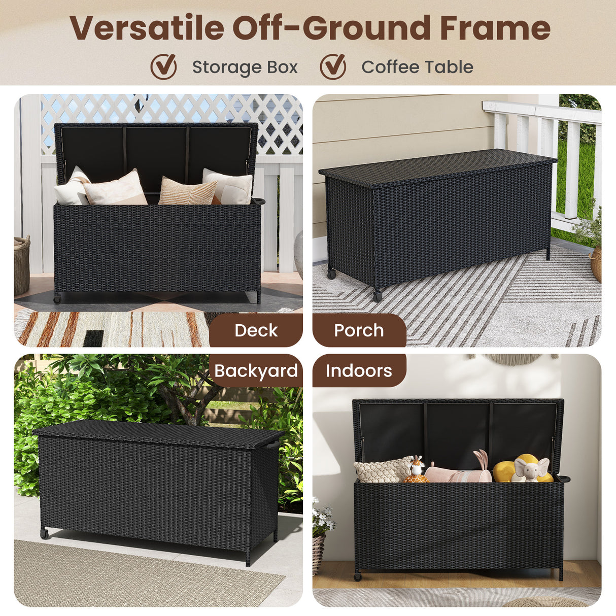 Indoor Outdoor 85 Gallon Storage Container with Waterproof Liner and Universal Wheels