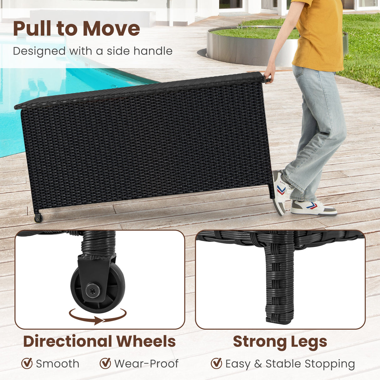 Indoor Outdoor 85 Gallon Storage Container with Waterproof Liner and Universal Wheels
