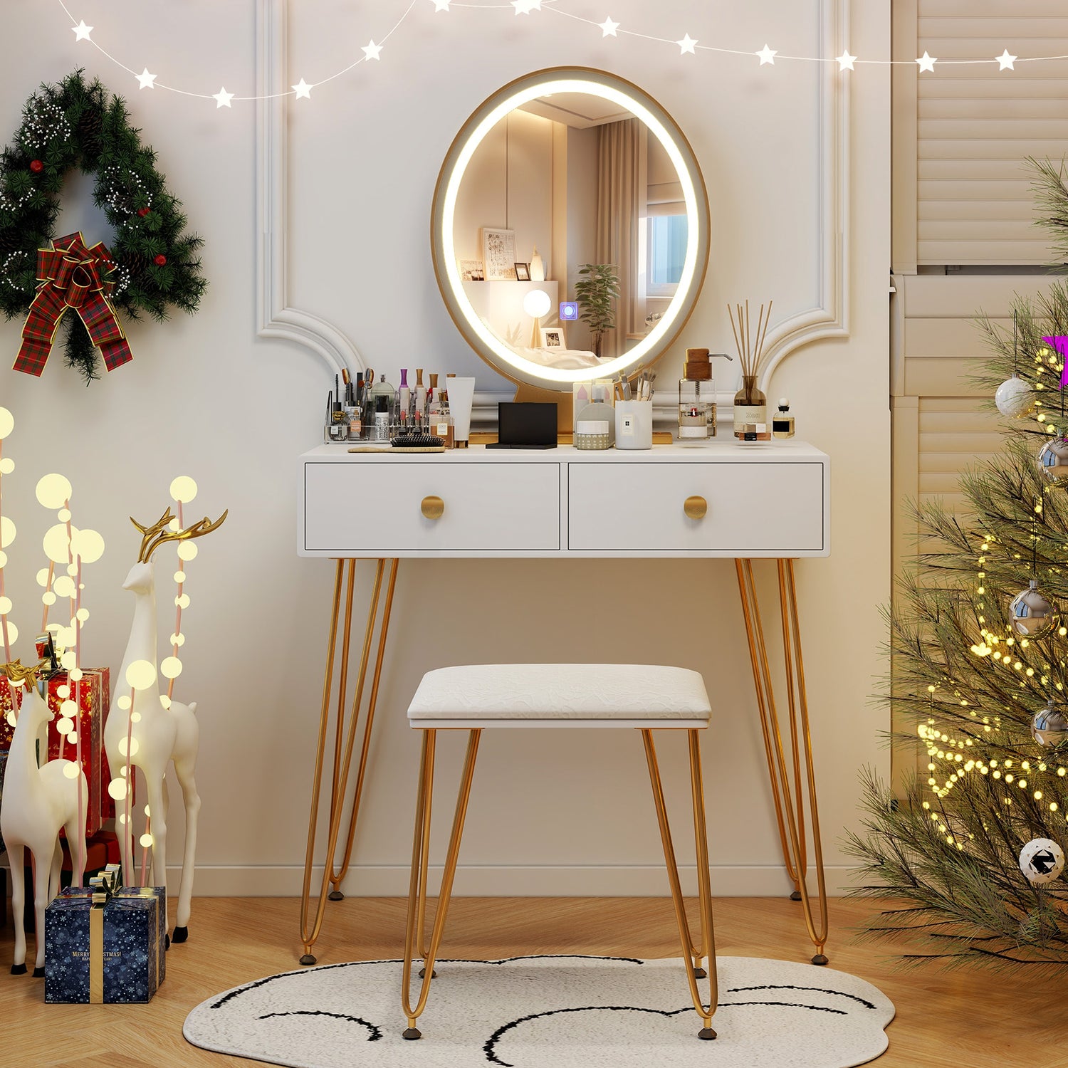 Industrial Makeup Dressing Table with 3 Lighting Modes