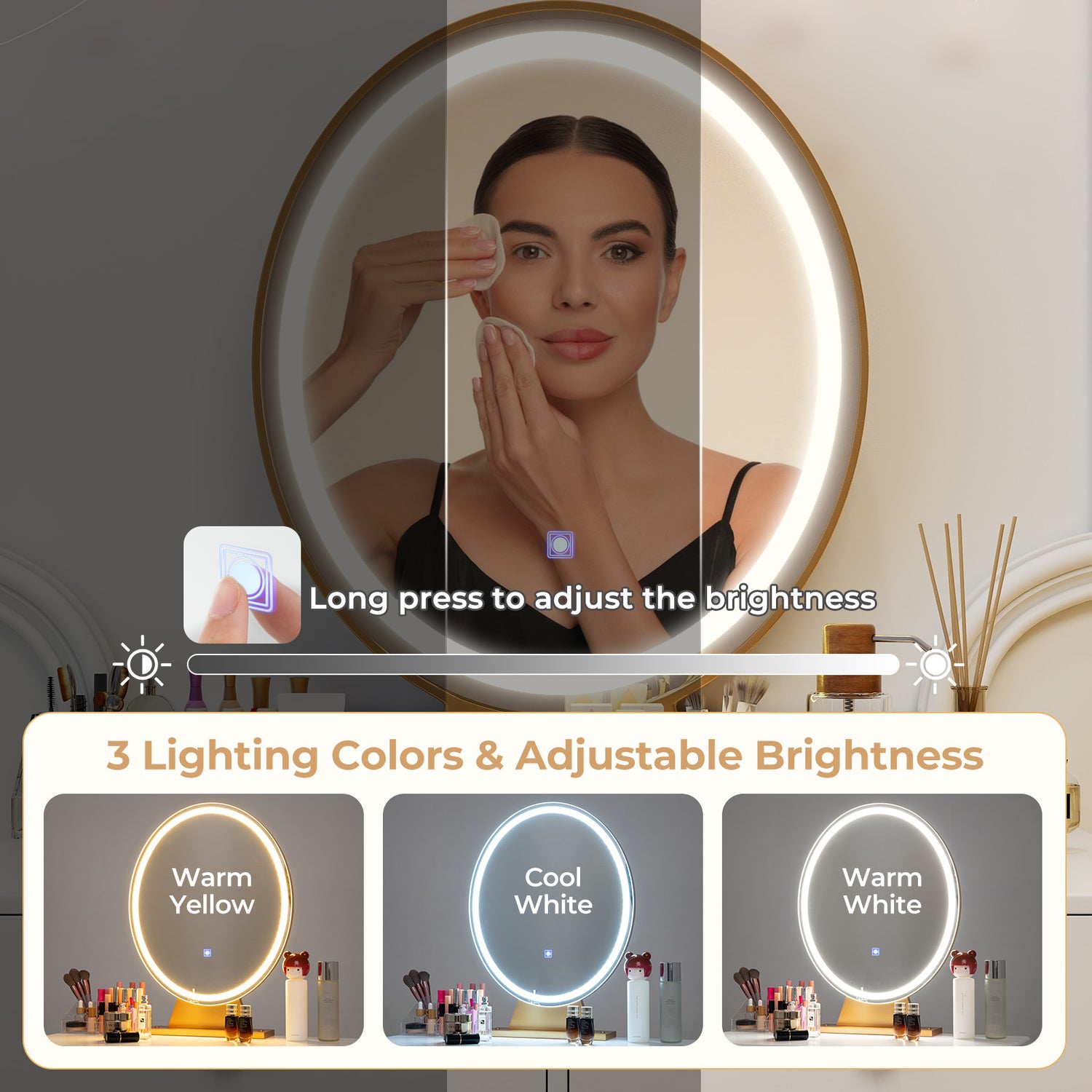 Industrial Makeup Dressing Table with 3 Lighting Modes