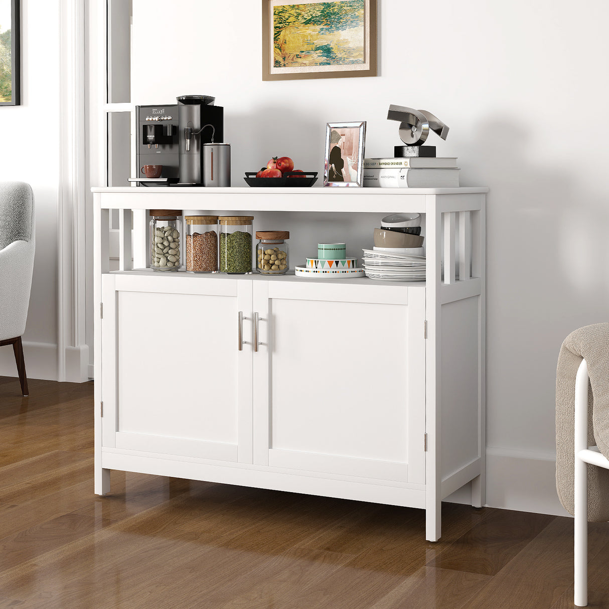 Kitchen Buffet Server Sideboard Storage Cabinet with 2 Doors and Shelf