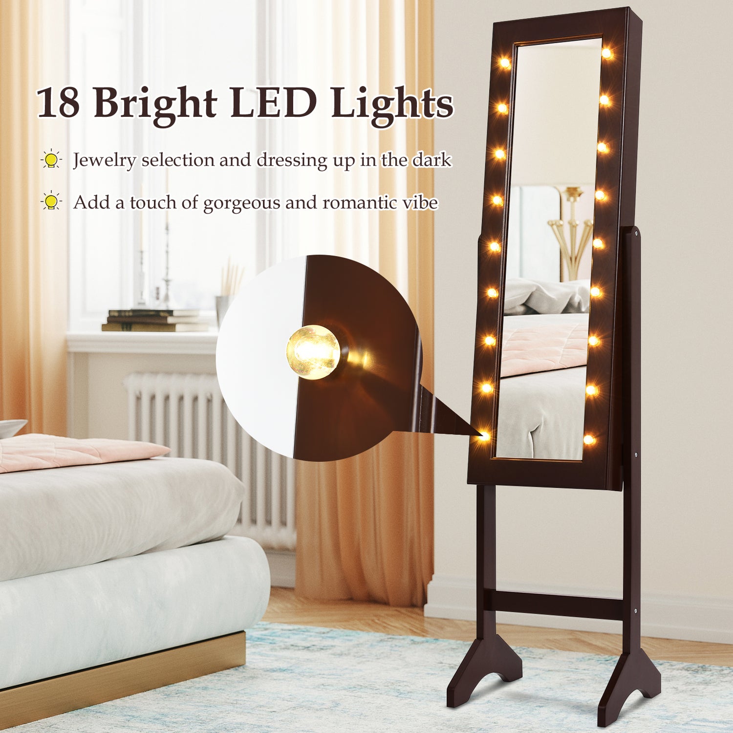 Mirrored Jewelry Cabinet Armoire Organizer w/ LED lights