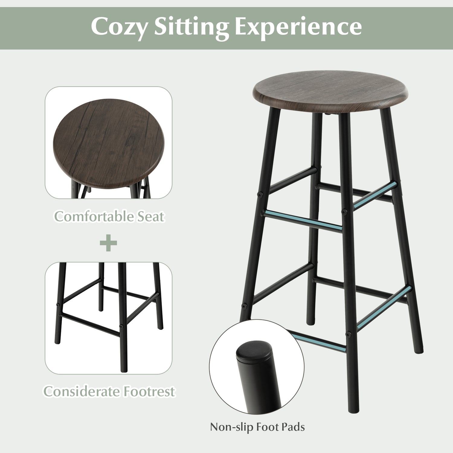 3 Piece Bar Table and Chairs Set with 6-Bottle Wine Rack-Brown