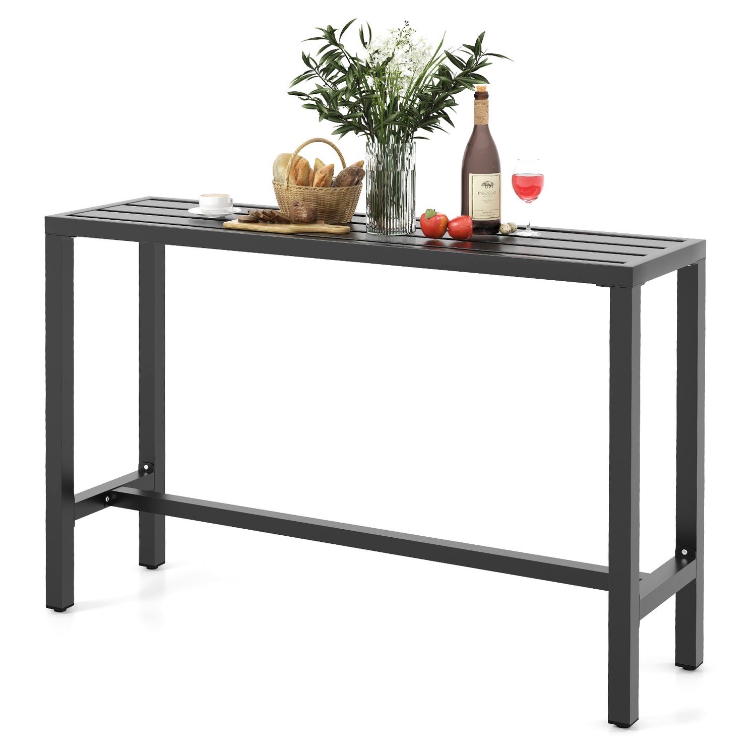 48/55 Inch Outdoor Bar Table with Waterproof Top and Heavy-duty Metal Frame