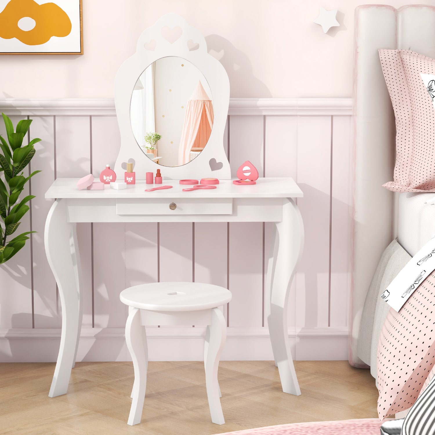 Kids Princess Makeup Dressing Play Table Set with Mirror