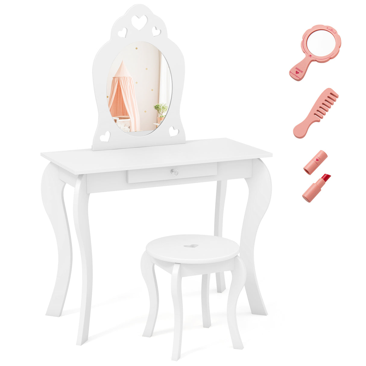 Kids Princess Makeup Dressing Play Table Set with Mirror