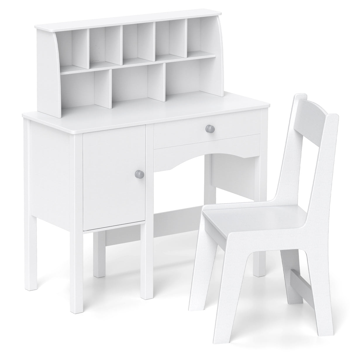 Kids Study Desk and Chair Set with Chair Hutch and Storage Cabinet for 3+ Years Old