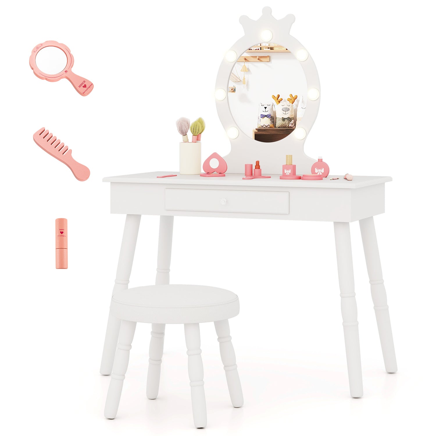 Kids Vanity Set with Lighted Mirror with Adjustable Brightness and Large Drawer