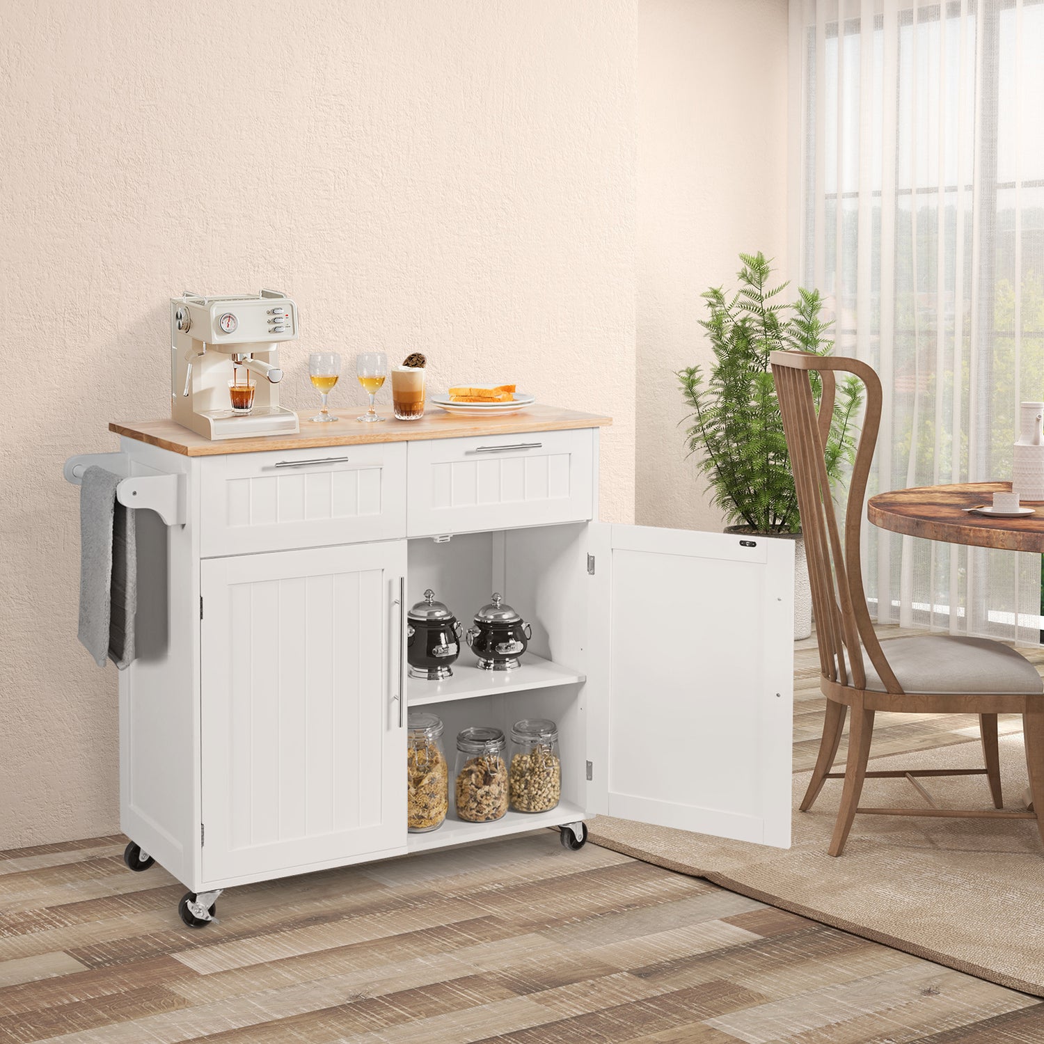 Heavy Duty Rolling Kitchen Cart with Tower Holder and Drawer