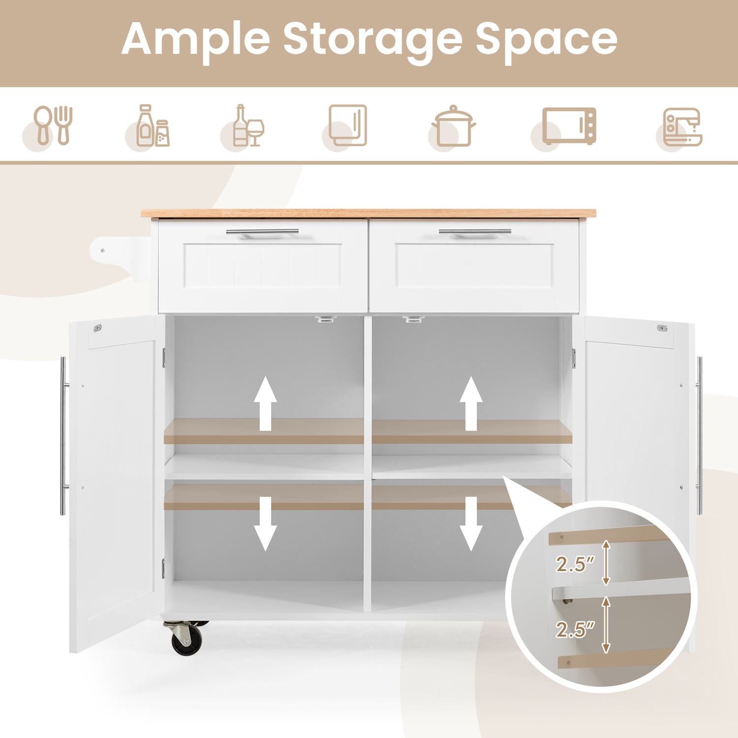 Heavy Duty Rolling Kitchen Cart with Tower Holder and Drawer