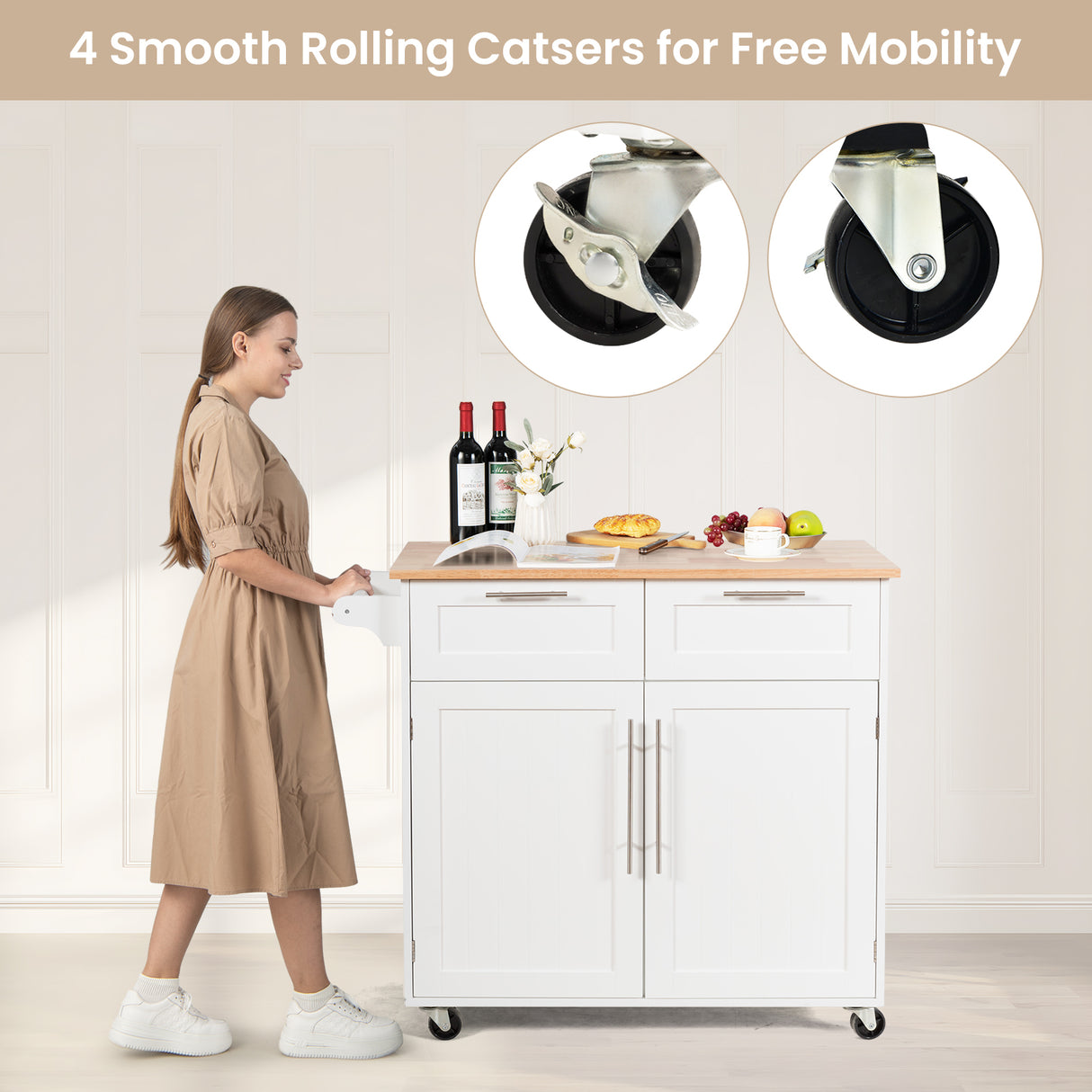 Heavy Duty Rolling Kitchen Cart with Tower Holder and Drawer