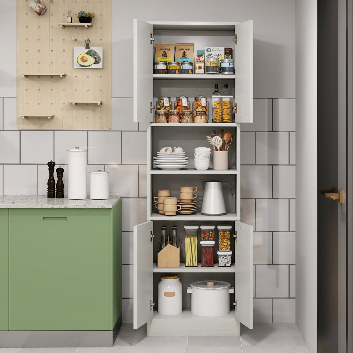 75 Inch Kitchen Pantry Cabinet Tall Cupboard with Doors and Shelves
