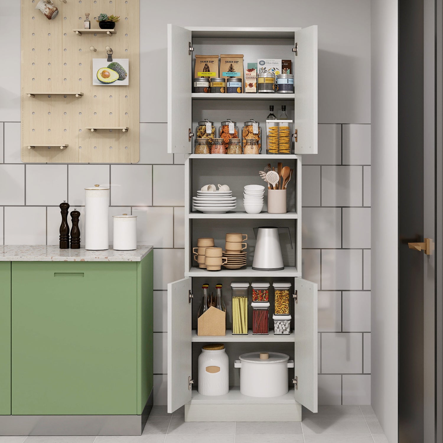75 Inch Kitchen Pantry Cabinet Tall Cupboard with Doors and Shelves