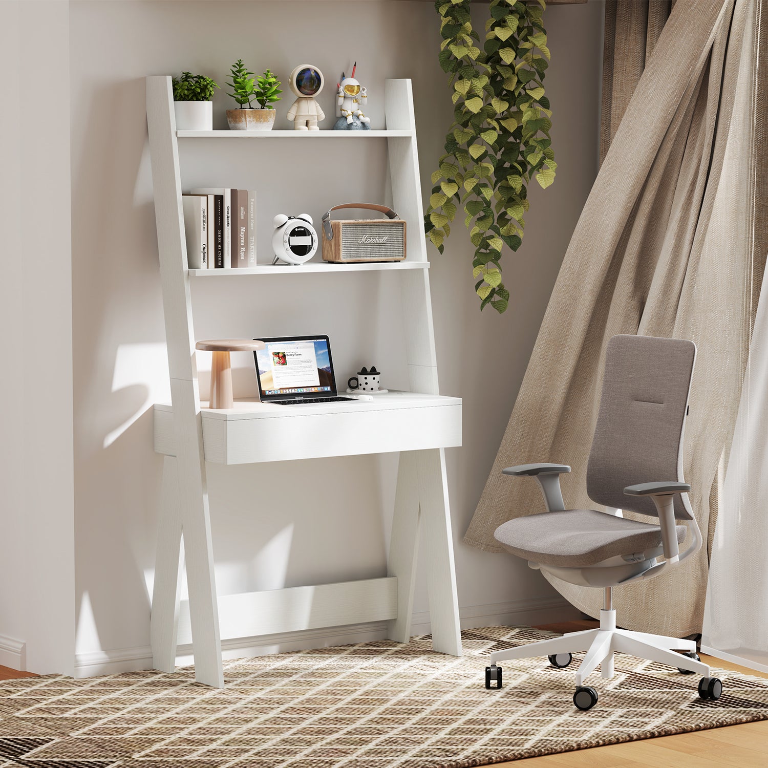 Ladder Shelf Desk Bookcase with Countertop Drawer and 2 Shelves