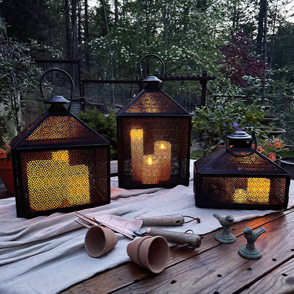 Perforated Iron Metal Lanterns, Set of Three