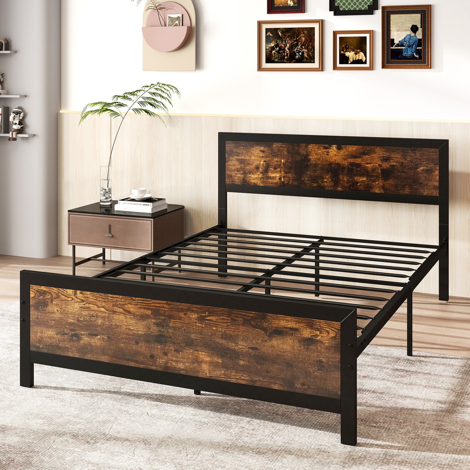 Metal Bed Frame with Headboard and Footboard